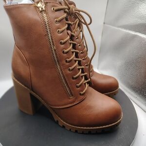 TOP Moda Tan Lace-Up Chunky Heel Boots